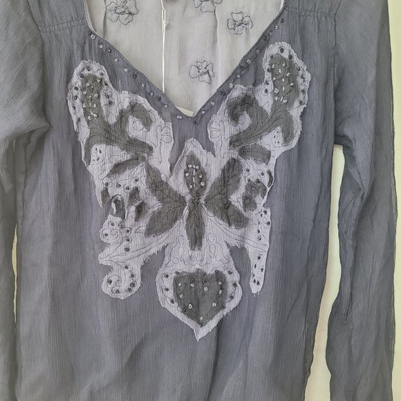 Ebene by Patrick Assuline Shirt Womens S Tossia Silk Embroidered Beaded Blouse - Picture 2 of 15